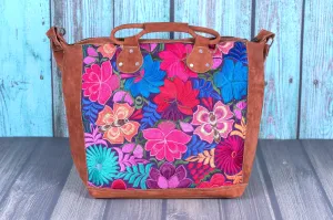 Huipil Overnighter Tote Bag Cross Body Embroidered Flowers