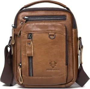 HUMERPAUL Messenger Bag for Men, Man Bag Genuine Leather Crossbody Shoulder Bag Handbag Satchel Bags for Work Travel