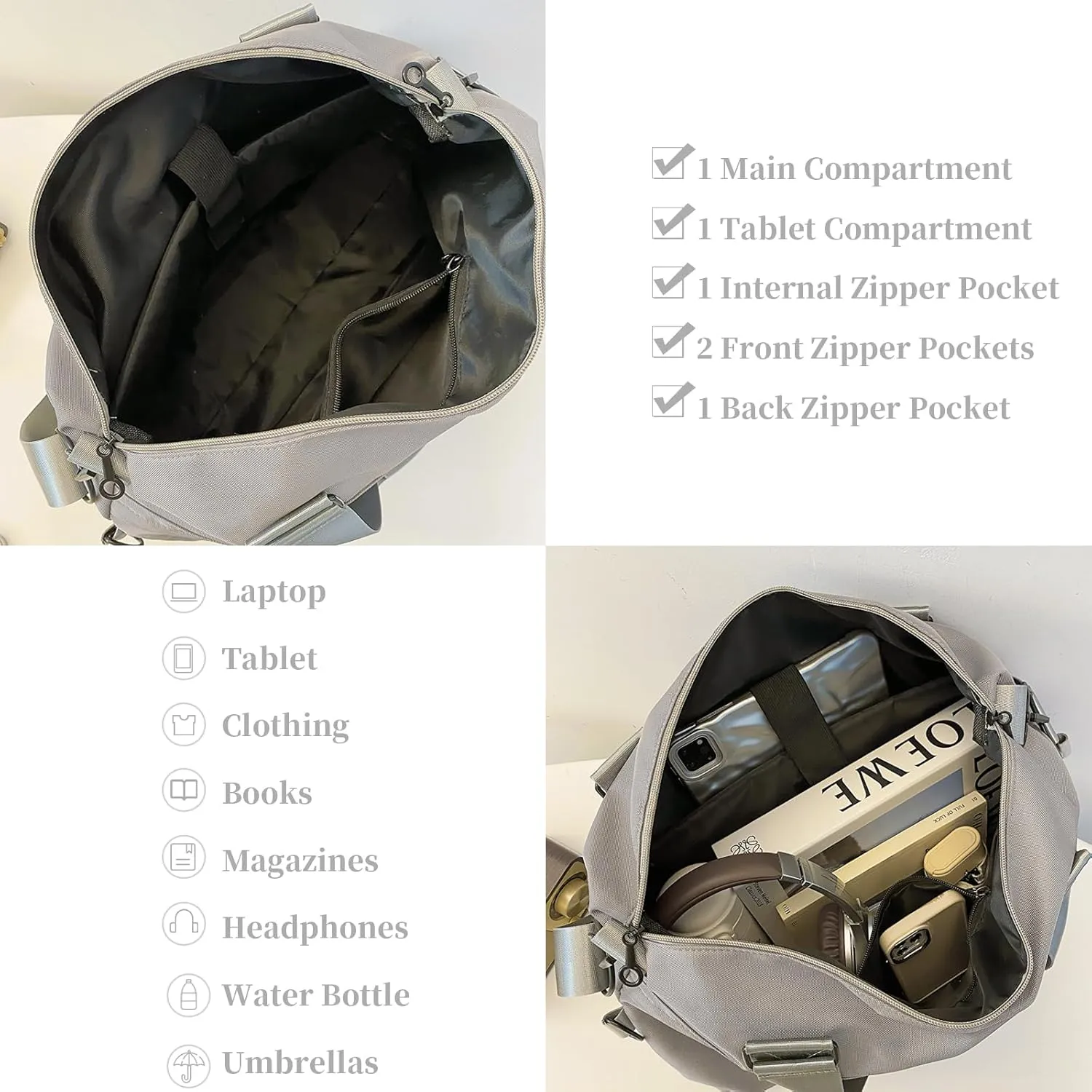IHAYNER Travel Weekender Bags for Women, Duffle Bag with Laptop Compartment, Carry On Overnight Bag with Luggage Sleeve, Black