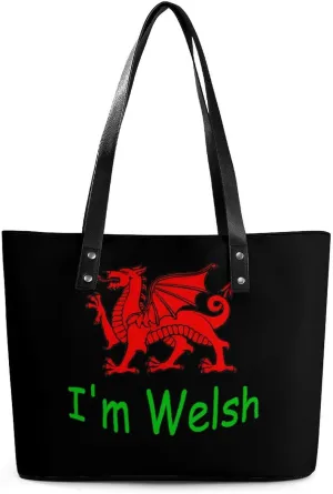 I'm Welsh Women's Tote Shoulder Bag Handbag Top Handle Leather 29 * 34 * 14cm