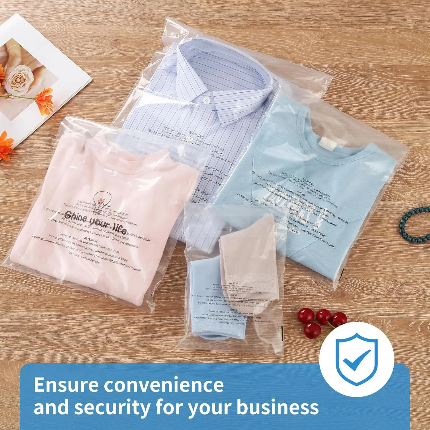 iMailer - 200 Pcs 11" x 14" Clear Poly Bags with Suffocation Warning Self Seal 1.6 Mil for Shipping, Packaging, T-Shirt - Permanent Adhesive