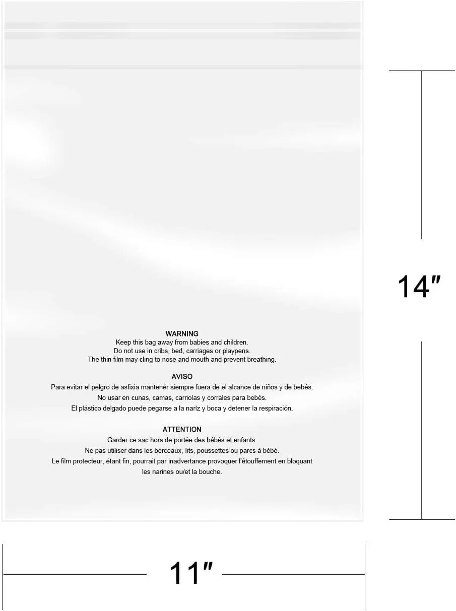 iMailer - 200 Pcs 11" x 14" Clear Poly Bags with Suffocation Warning Self Seal 1.6 Mil for Shipping, Packaging, T-Shirt - Permanent Adhesive