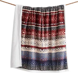 Indigo Hill by HiEnd Accents Home on The Range Aztec Sherpa Throw Blanket, Tribal Navajo Print Western Blanket for Camping Outdoor, Southwestern Sherpa Fleece Blanket for Couch Sofa Bed, 54x68 inch