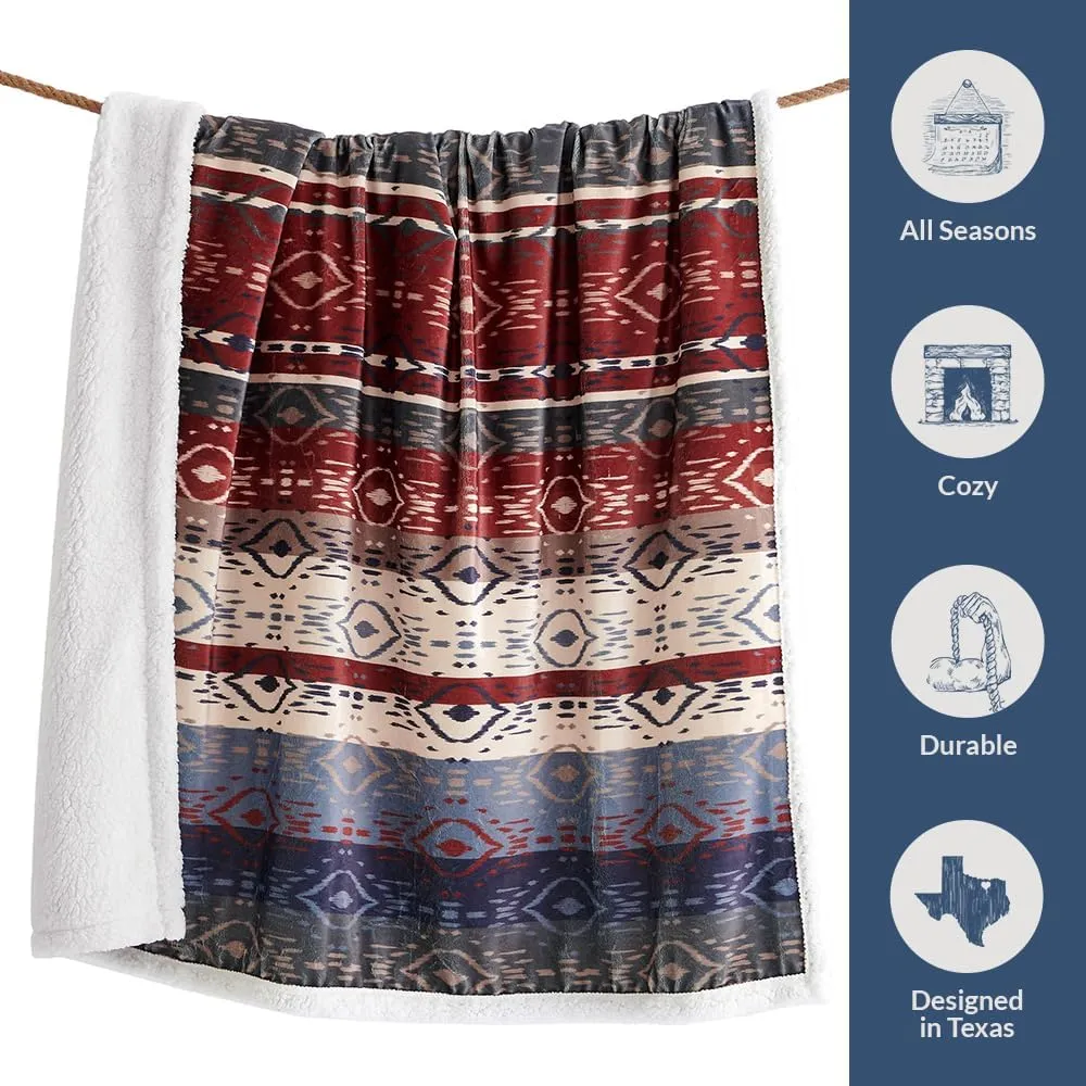Indigo Hill by HiEnd Accents Home on The Range Aztec Sherpa Throw Blanket, Tribal Navajo Print Western Blanket for Camping Outdoor, Southwestern Sherpa Fleece Blanket for Couch Sofa Bed, 54x68 inch