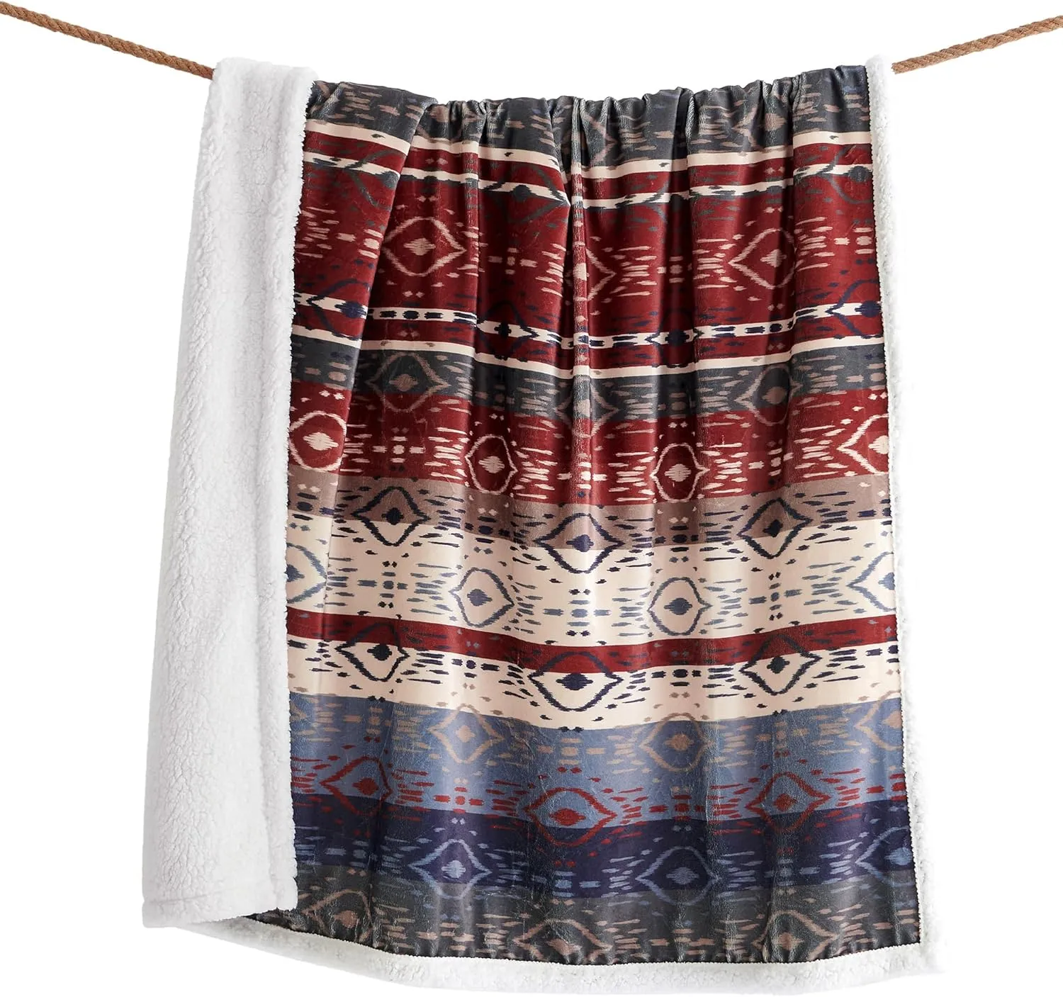 Indigo Hill by HiEnd Accents Home on The Range Aztec Sherpa Throw Blanket, Tribal Navajo Print Western Blanket for Camping Outdoor, Southwestern Sherpa Fleece Blanket for Couch Sofa Bed, 54x68 inch
