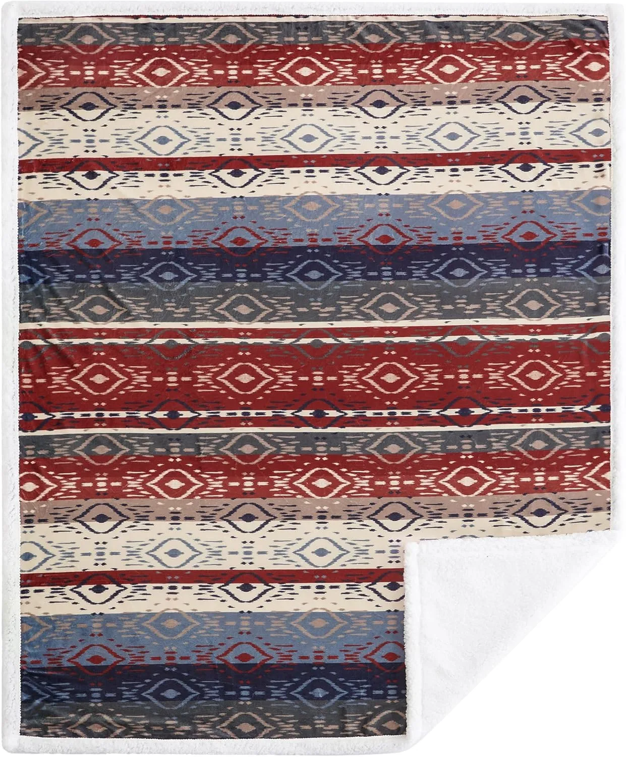 Indigo Hill by HiEnd Accents Home on The Range Aztec Sherpa Throw Blanket, Tribal Navajo Print Western Blanket for Camping Outdoor, Southwestern Sherpa Fleece Blanket for Couch Sofa Bed, 54x68 inch