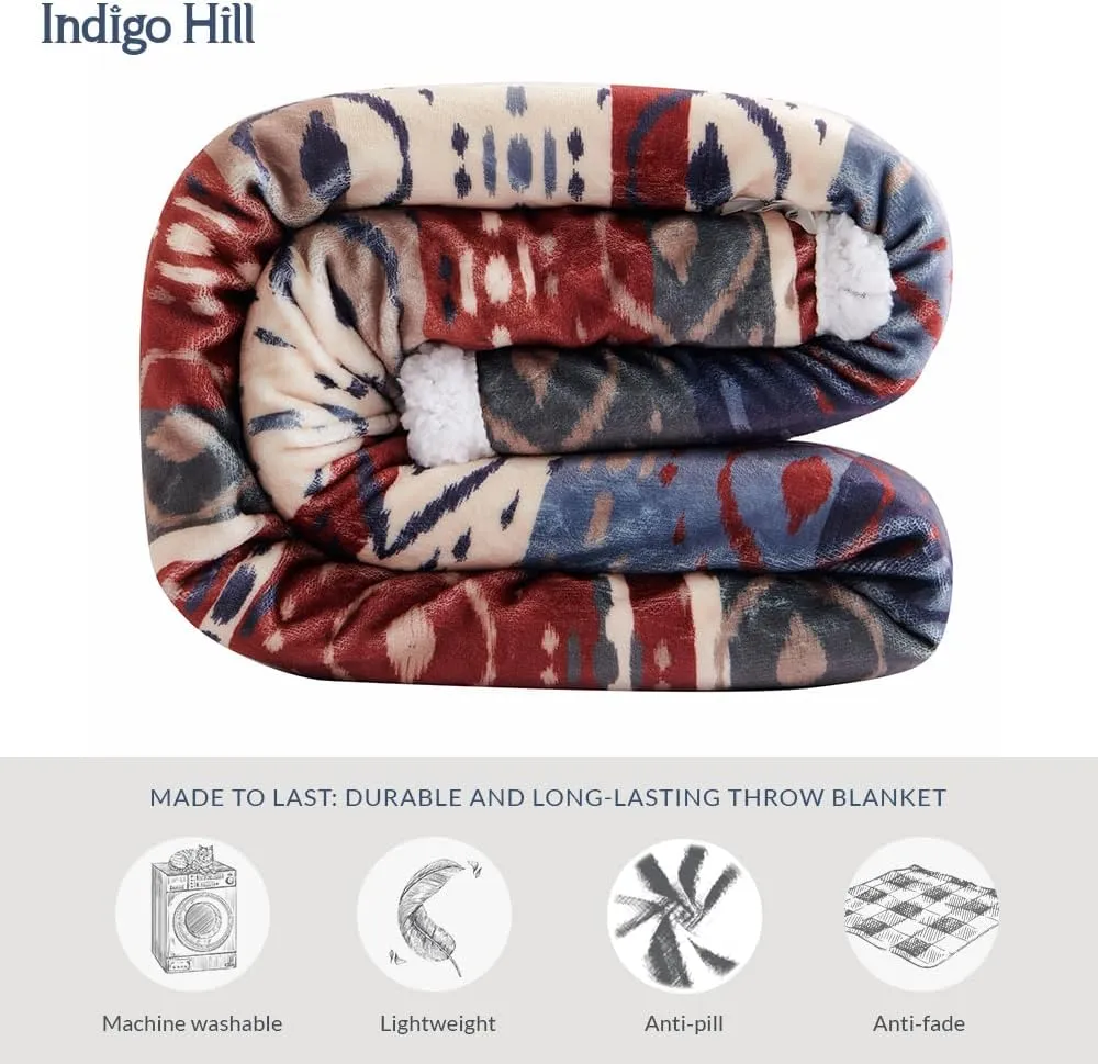 Indigo Hill by HiEnd Accents Home on The Range Aztec Sherpa Throw Blanket, Tribal Navajo Print Western Blanket for Camping Outdoor, Southwestern Sherpa Fleece Blanket for Couch Sofa Bed, 54x68 inch