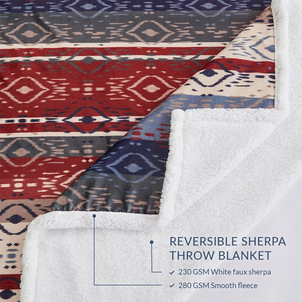 Indigo Hill by HiEnd Accents Home on The Range Aztec Sherpa Throw Blanket, Tribal Navajo Print Western Blanket for Camping Outdoor, Southwestern Sherpa Fleece Blanket for Couch Sofa Bed, 54x68 inch