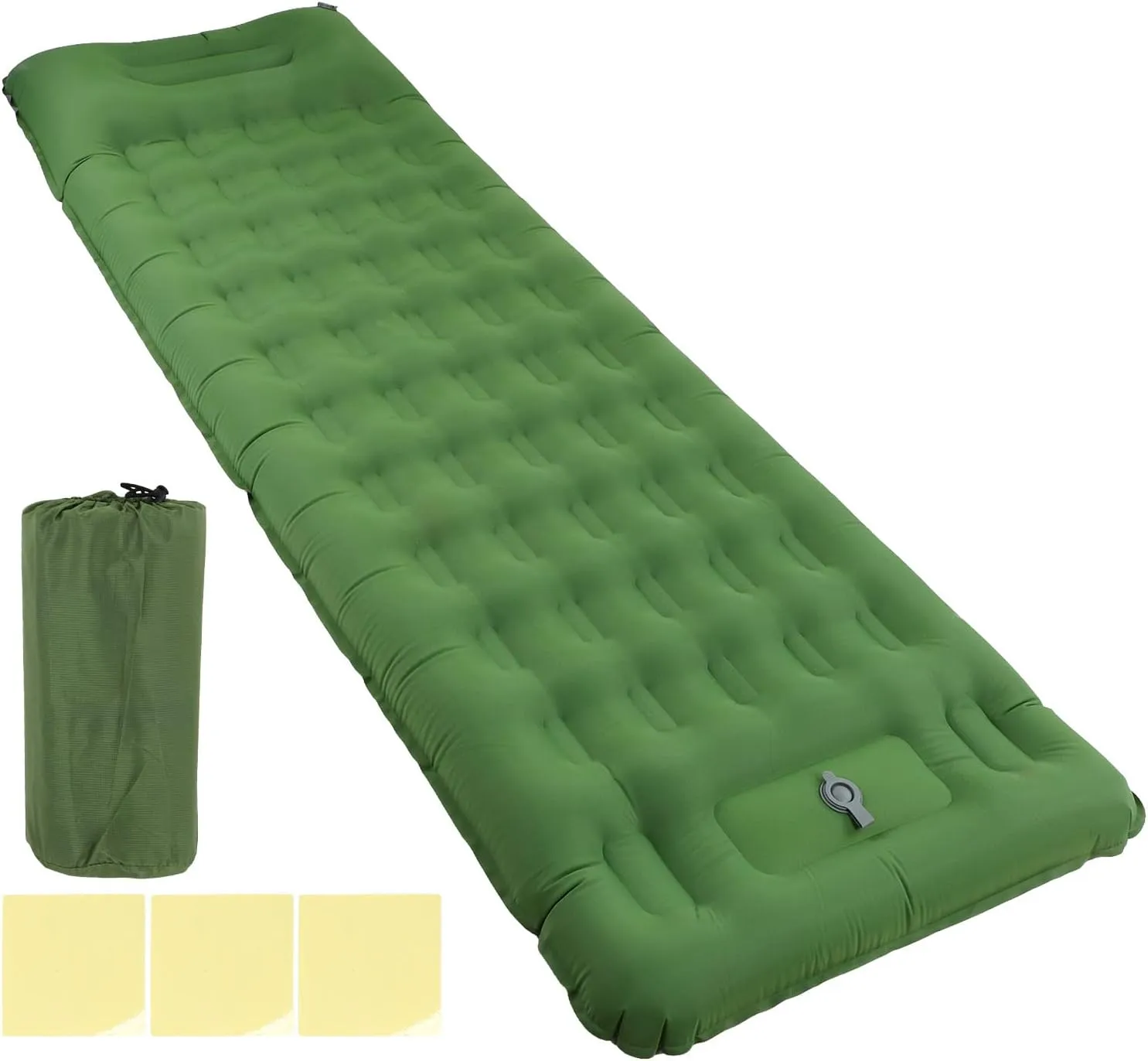 Inflatable Camping Mat Olive Green Ergonomic Self Inflation for Outdoor Activities