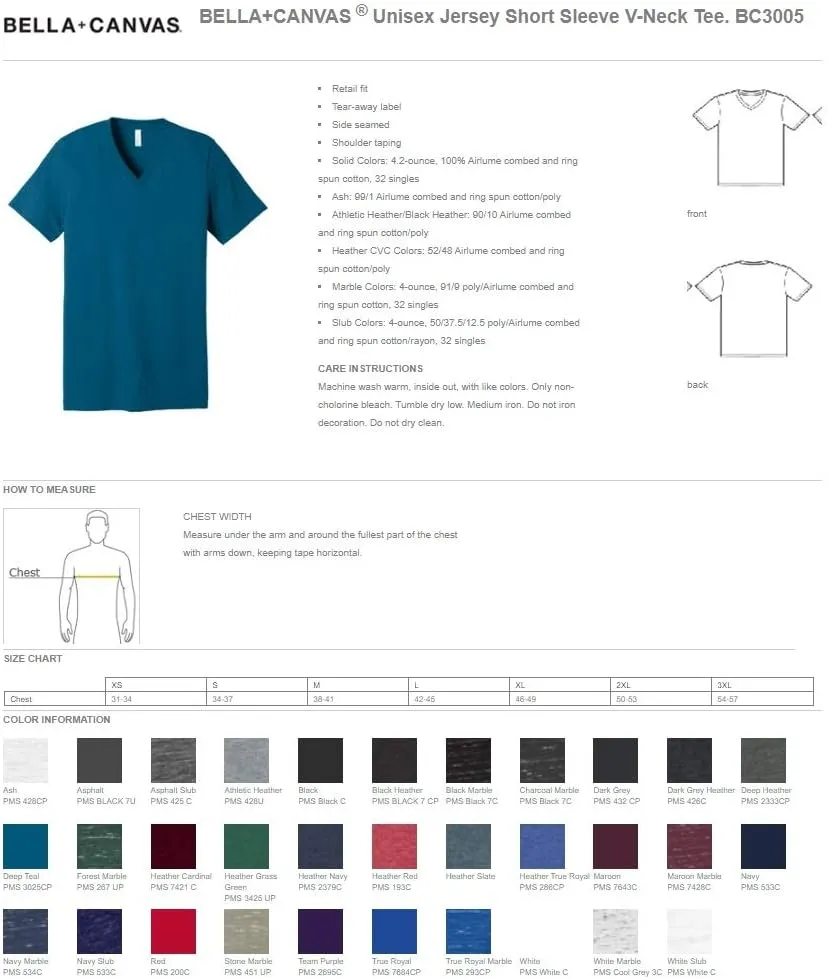 INK STITCH Unisex Bella Canvas Custom Deisgn Your Own V-Neck T-Shirts -Multicolors