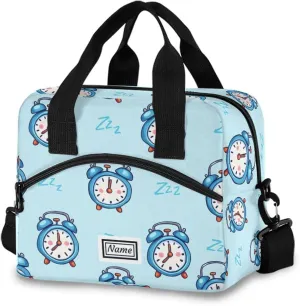 Insulated Lunch Bag Cooler Tote Bag Box Large for Women Men Blue Alarm Clock School Work Portable Adjustable Shoulder Strap Pocket Name Personalized