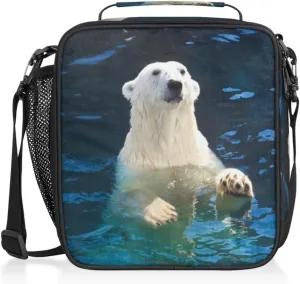 Insulated Lunch Bag for Kids Boys Girls, Cute Polar Bear Lunch Box with Shoulder Strap, Durable Reusable Waterproof Thermal Cooler Bag for School Work Picnic Travel Meal Prep Bag