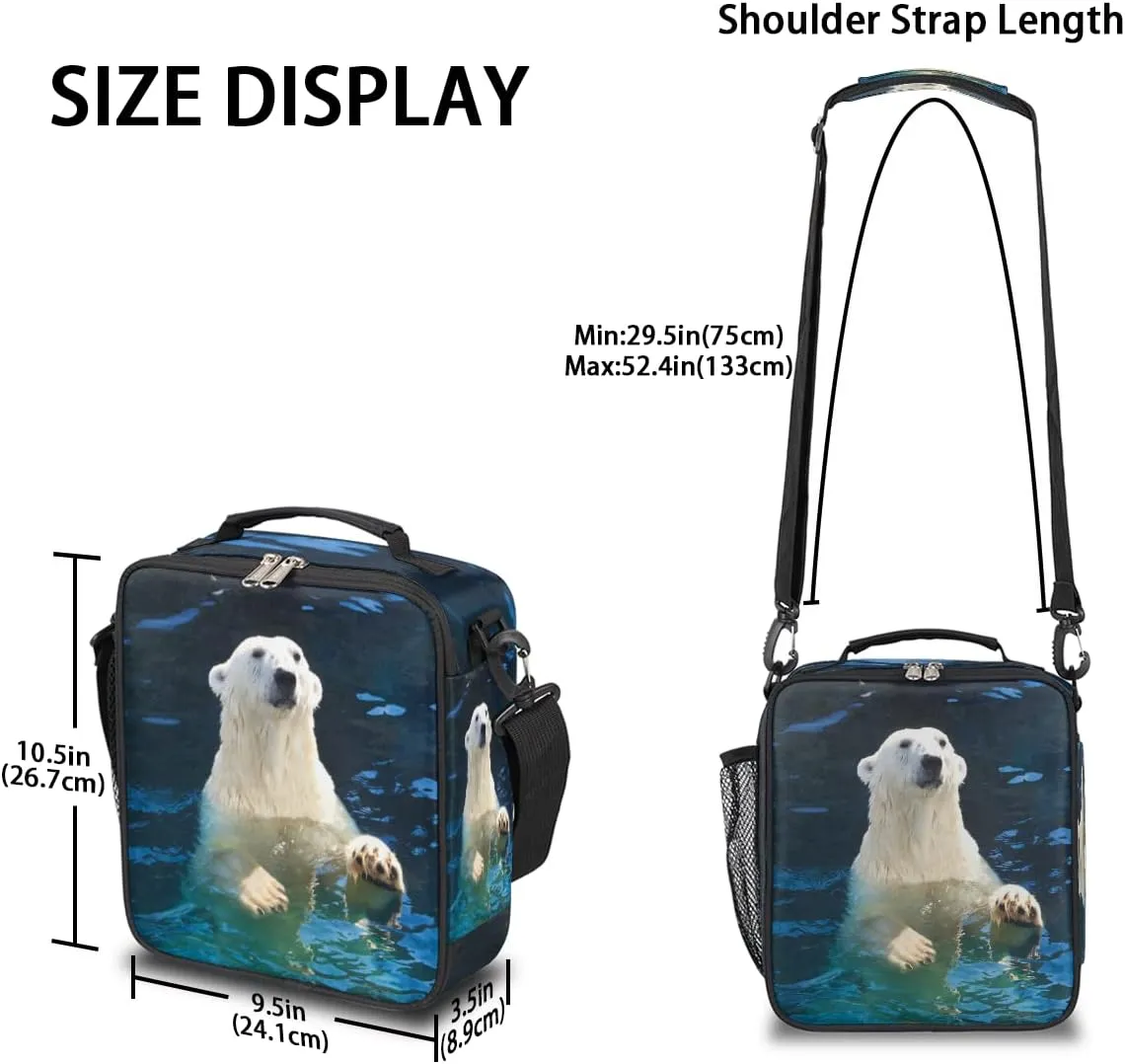 Insulated Lunch Bag for Kids Boys Girls, Cute Polar Bear Lunch Box with Shoulder Strap, Durable Reusable Waterproof Thermal Cooler Bag for School Work Picnic Travel Meal Prep Bag