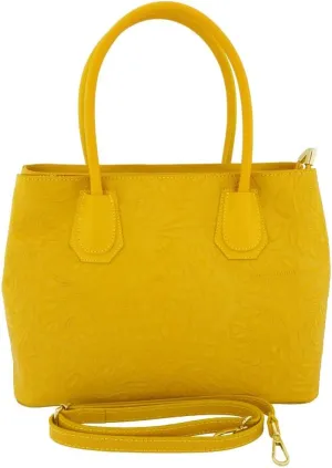 Italian Flower Embossed Leather Top Handle Tote Shoulder Bag For Women