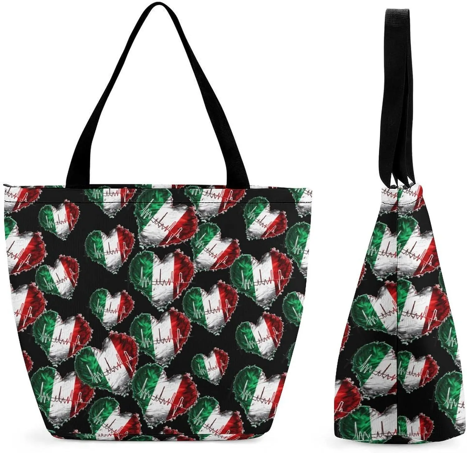 Italy Flag Heartbeat Womens Tote Bag Purse with Zippered Shoulder Handbags For Work