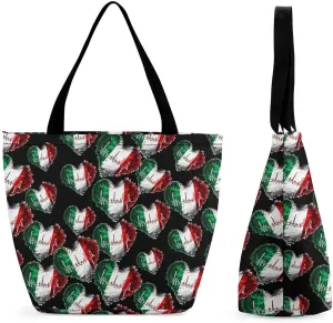 Italy Flag Heartbeat Womens Tote Bag Purse with Zippered Shoulder Handbags For Work