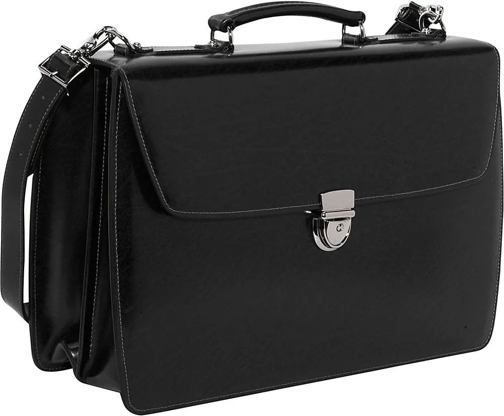 Jack Georges Elements Double Gusset Flap Over Briefcase #4402 (Black)