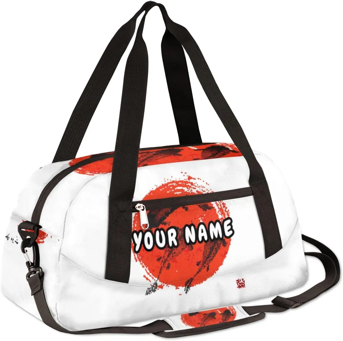 Japanese Fish Painting Personalized Kids Duffel Bag for Girls Boys, Fish Debris Custom Name Overnight Small Duffel Bag Carry On Weekend Sports Travel Bag for School Practice Gymnastics Ballet
