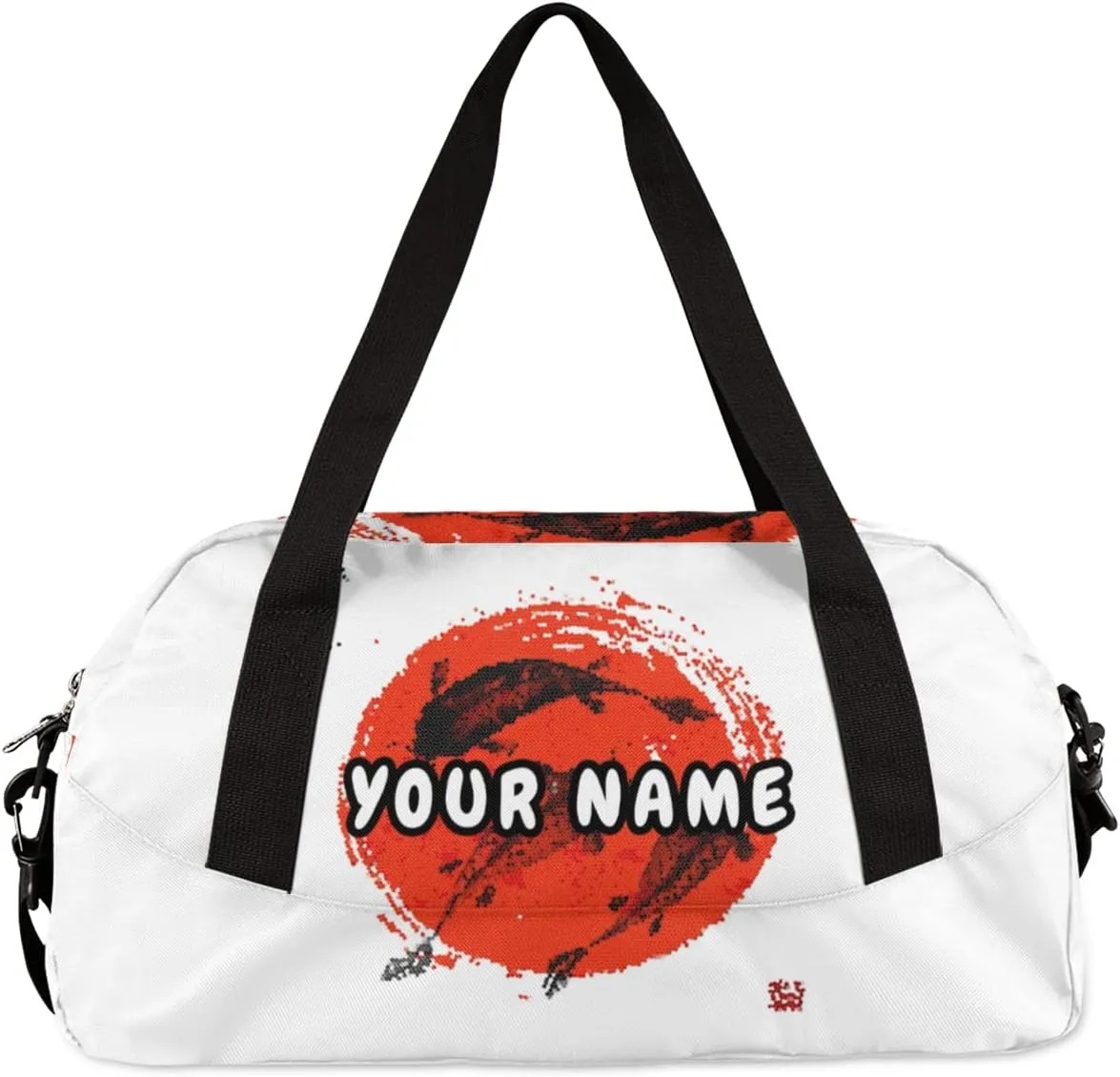 Japanese Fish Painting Personalized Kids Duffel Bag for Girls Boys, Fish Debris Custom Name Overnight Small Duffel Bag Carry On Weekend Sports Travel Bag for School Practice Gymnastics Ballet