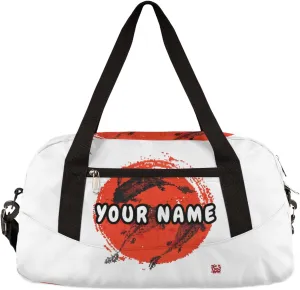 Japanese Fish Painting Personalized Kids Duffel Bag for Girls Boys, Fish Debris Custom Name Overnight Small Duffel Bag Carry On Weekend Sports Travel Bag for School Practice Gymnastics Ballet