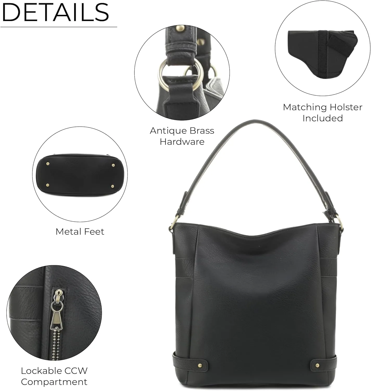 JESSIE & JAMES | Selina Hobo CCW Purse Shoulder Bag for Women with Detachable Holster