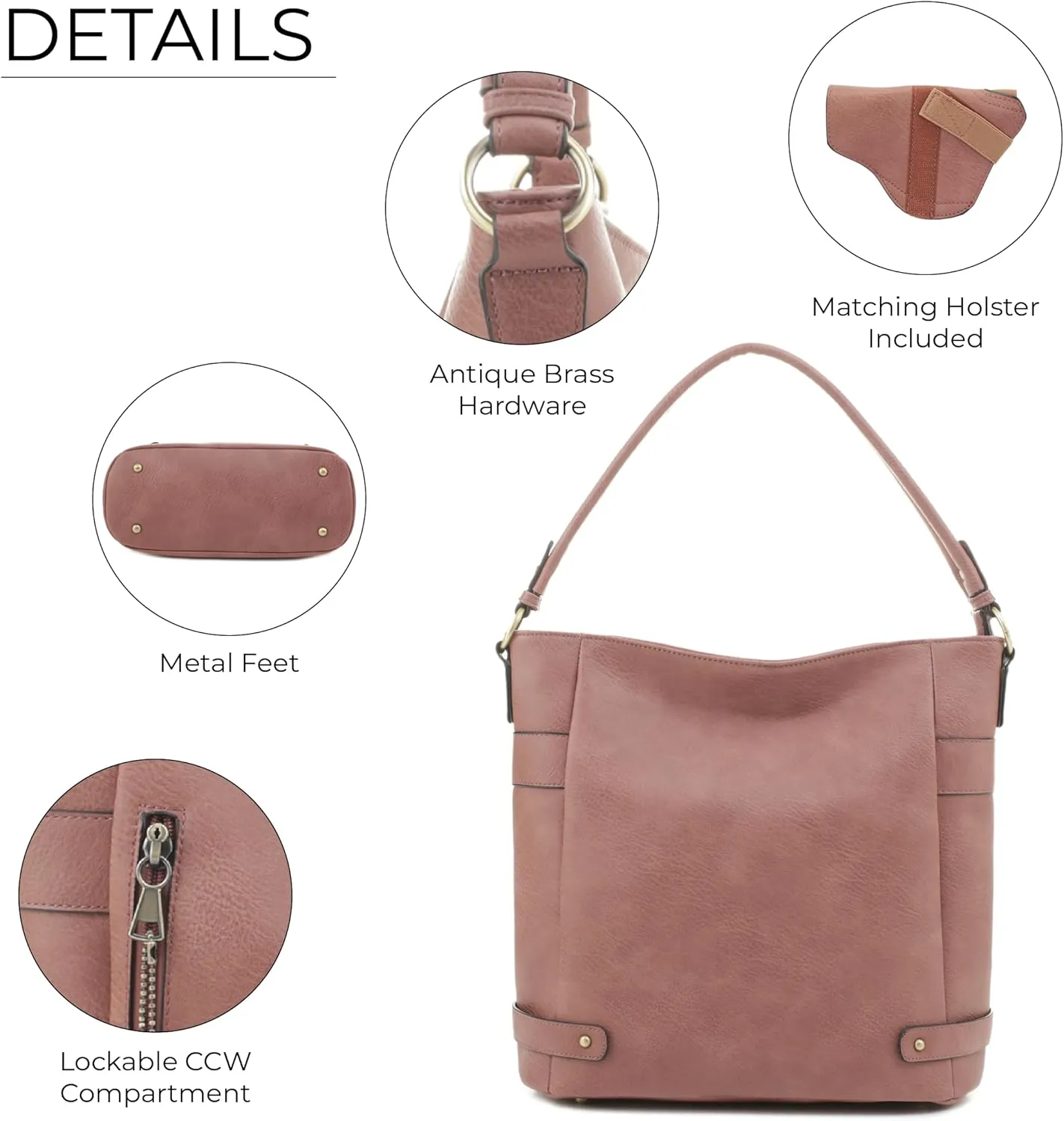 JESSIE & JAMES | Selina Hobo CCW Purse Shoulder Bag for Women with Detachable Holster