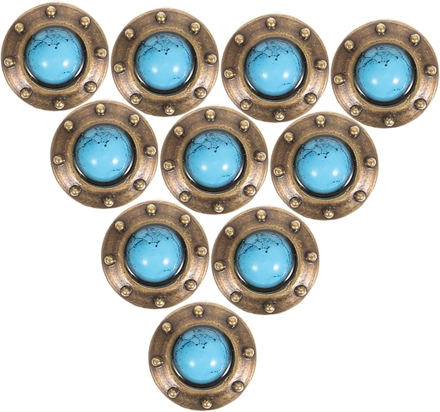 jojofuny 4sets Unique Retro Turquoise Buttons Metal Fasteners for Leather Diy Bag Buckle Chic Decor 10pcs*4