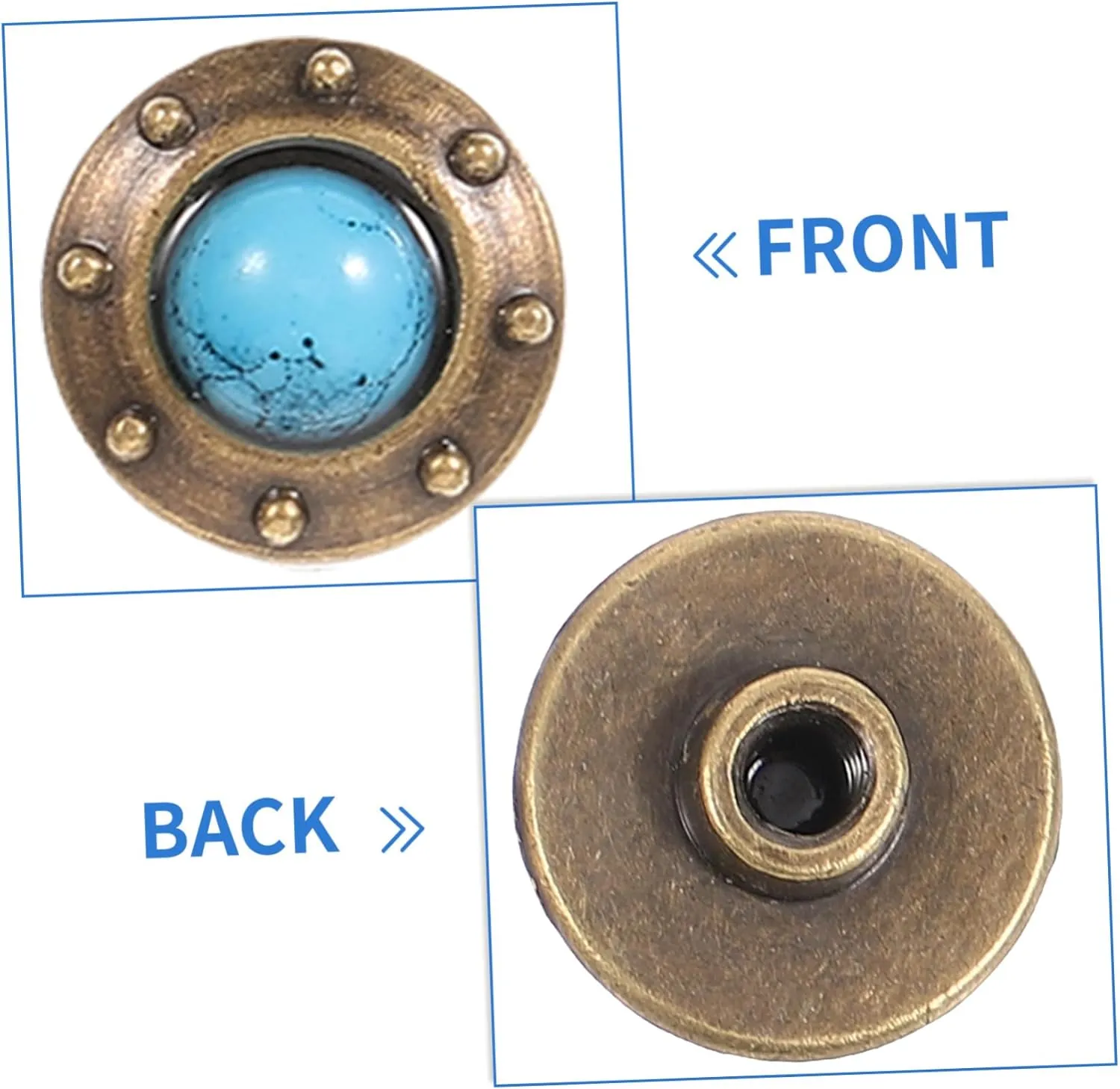 jojofuny 4sets Unique Retro Turquoise Buttons Metal Fasteners for Leather Diy Bag Buckle Chic Decor 10pcs*4
