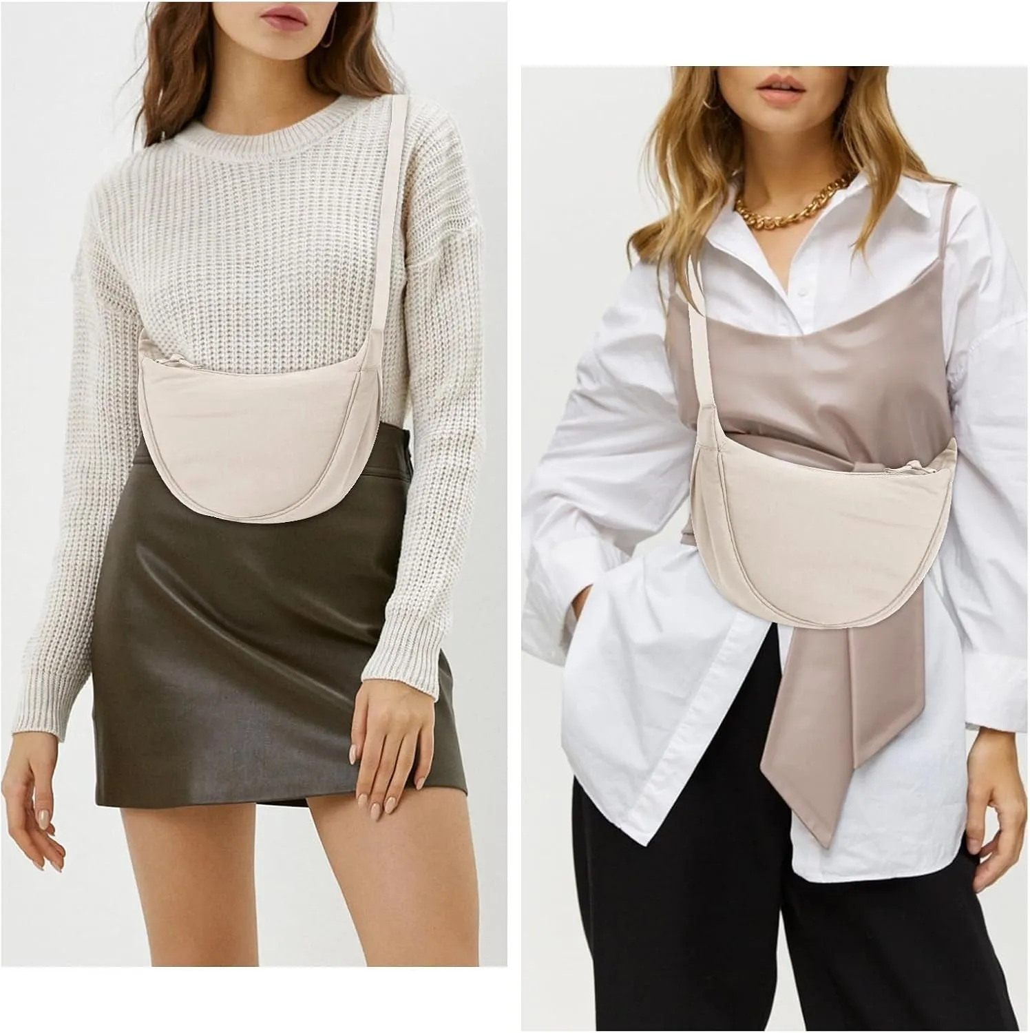 JQWSVE Nylon Crescent Bag for Women Men Crossbody Bag Hobo Sling Crescent Shoulder Bag Purse Casual Solid Color Dumpling Bag