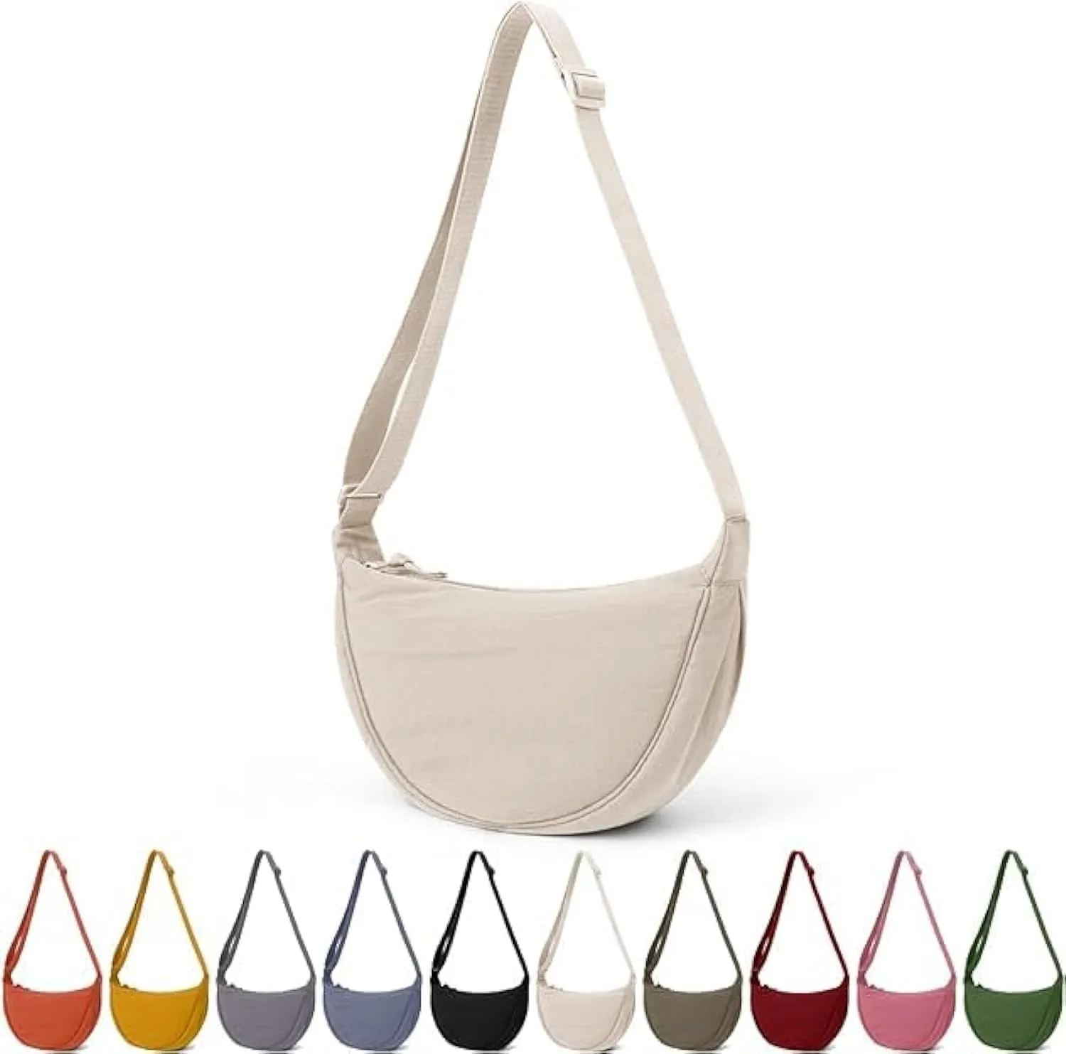 JQWSVE Nylon Crescent Bag for Women Men Crossbody Bag Hobo Sling Crescent Shoulder Bag Purse Casual Solid Color Dumpling Bag