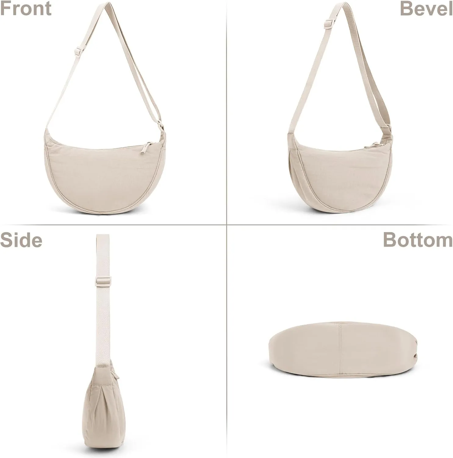 JQWSVE Nylon Crescent Bag for Women Men Crossbody Bag Hobo Sling Crescent Shoulder Bag Purse Casual Solid Color Dumpling Bag