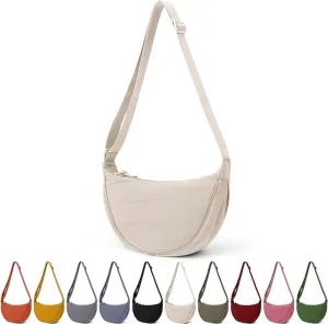 JQWSVE Nylon Crescent Bag for Women Men Crossbody Bag Hobo Sling Crescent Shoulder Bag Purse Casual Solid Color Dumpling Bag
