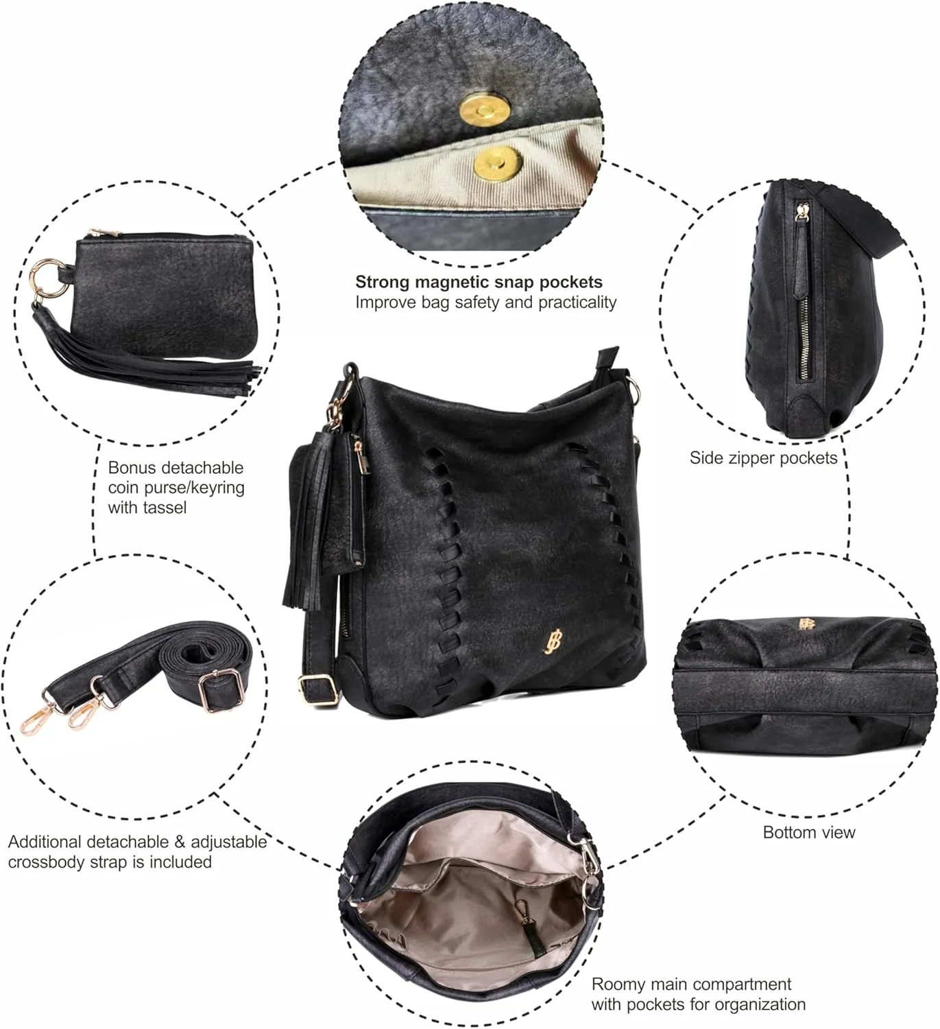 Julia Buxton Whip Stitch Vegan Leather Hobo Bag
