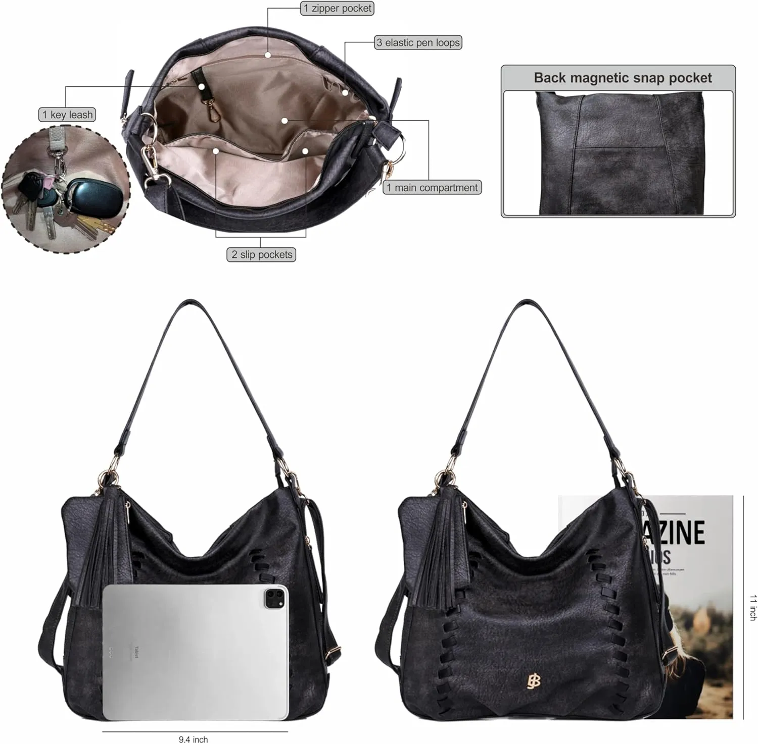 Julia Buxton Whip Stitch Vegan Leather Hobo Bag