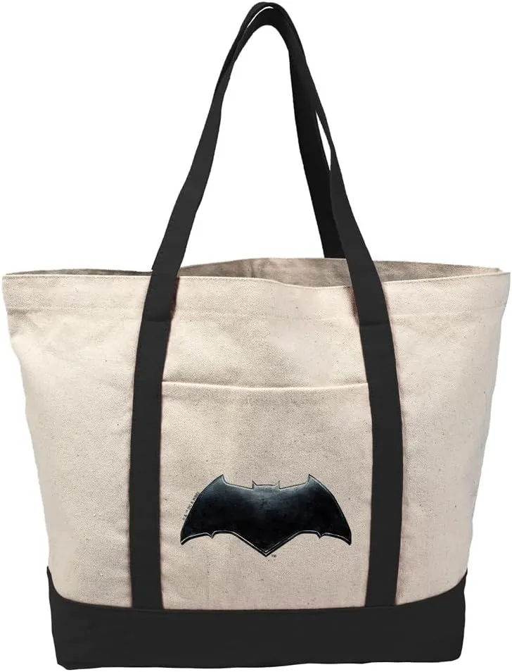 Justice League Movie Batman Logo Tote Bag With External Pocket, Reusable Shoulder Bag for Shopping, Beach, Royal Collection