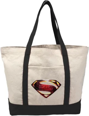Justice League Movie Superman Logo Tote Bag With External Pocket, Reusable Shoulder Bag for Shopping, Beach, Royal Collection