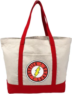 Justice League The Flash Athletic Logo Canvas Tote Bag With External Pocket, Reusable Shoulder Bag for Shopping, Beach, Red
