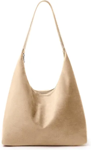 KALIDI Vintage 15L Hobo Bag Faux Suede Tote Zipper Work Bag Vegan Leather Shoulder Strap for Women Travel Purse