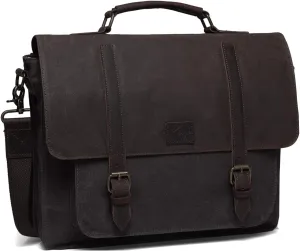 Kasqo Messenger Bag for Men, Vintage Waxed Canvas Water-Resistant 15.6 Inch Laptop Briefcase Shoulder Bag Satchel Bag for Work Business, Grey and Brown