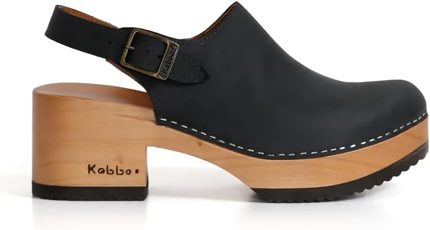 Kebba - Coco - Handmade Wooden Clogs with Genuine Leather and Adjustable Buckle for a