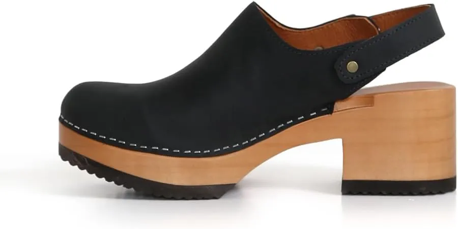 Kebba - Coco - Handmade Wooden Clogs with Genuine Leather and Adjustable Buckle for a
