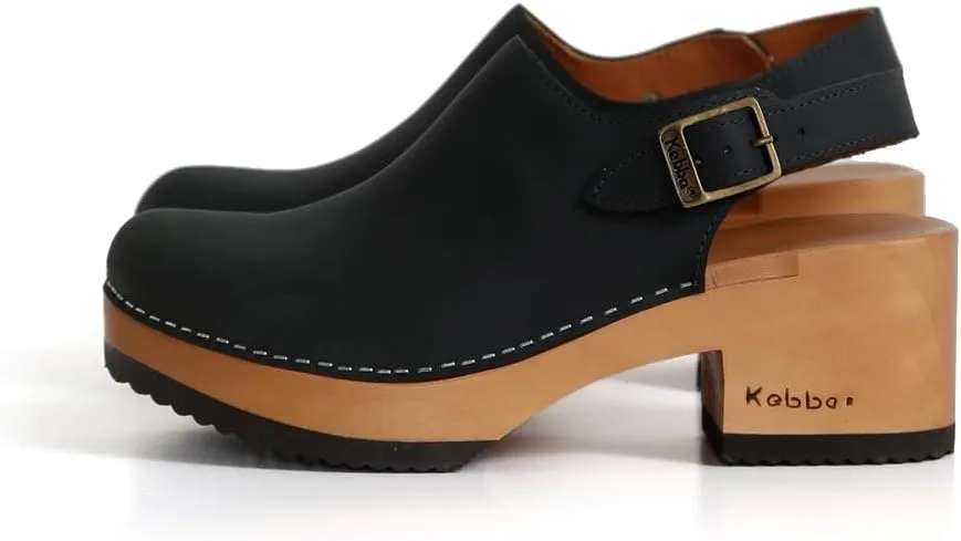 Kebba - Coco - Handmade Wooden Clogs with Genuine Leather and Adjustable Buckle for a