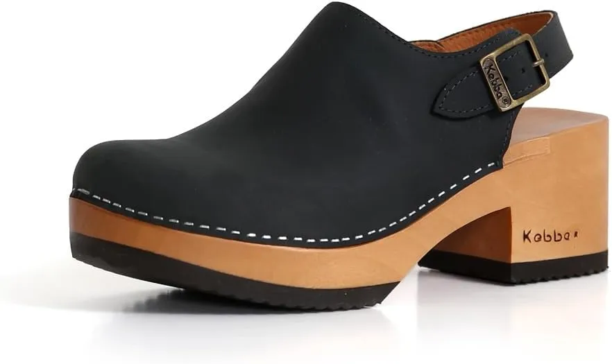 Kebba - Coco - Handmade Wooden Clogs with Genuine Leather and Adjustable Buckle for a
