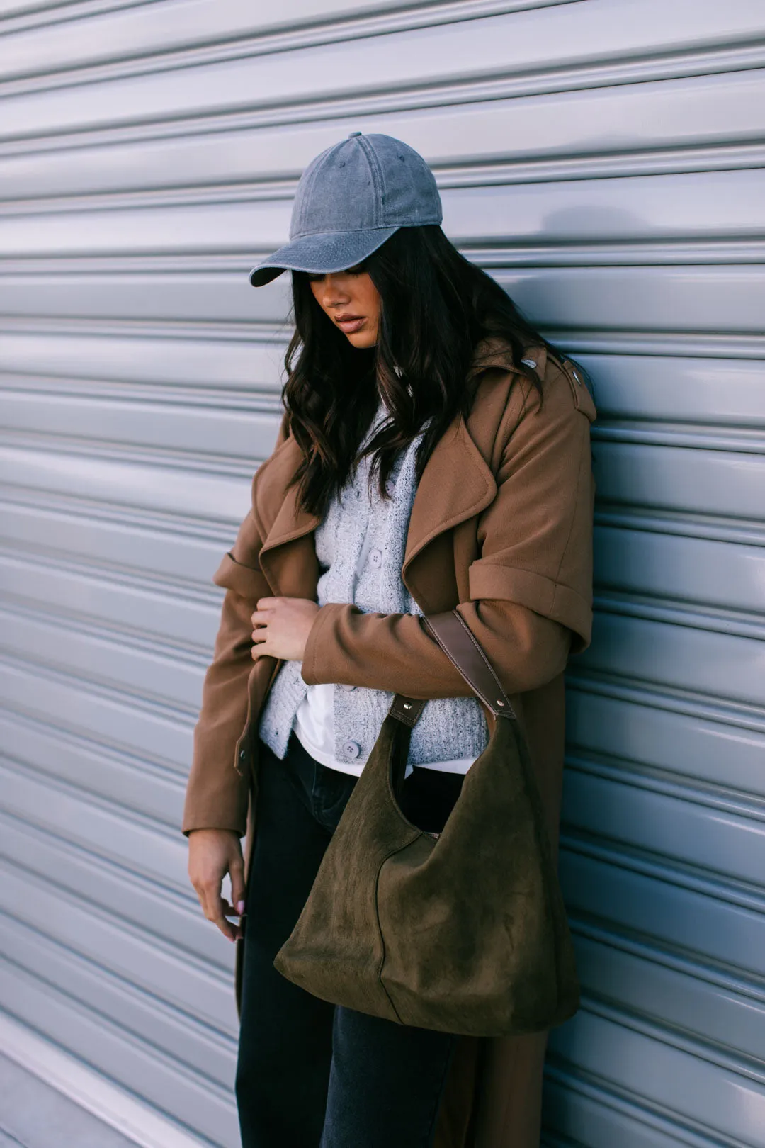 Kenny Suede Hobo Handbag - Khaki