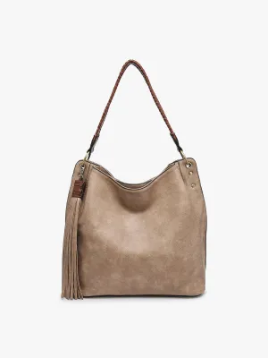 Khaki Three Compartment Tassel Hobo Bag