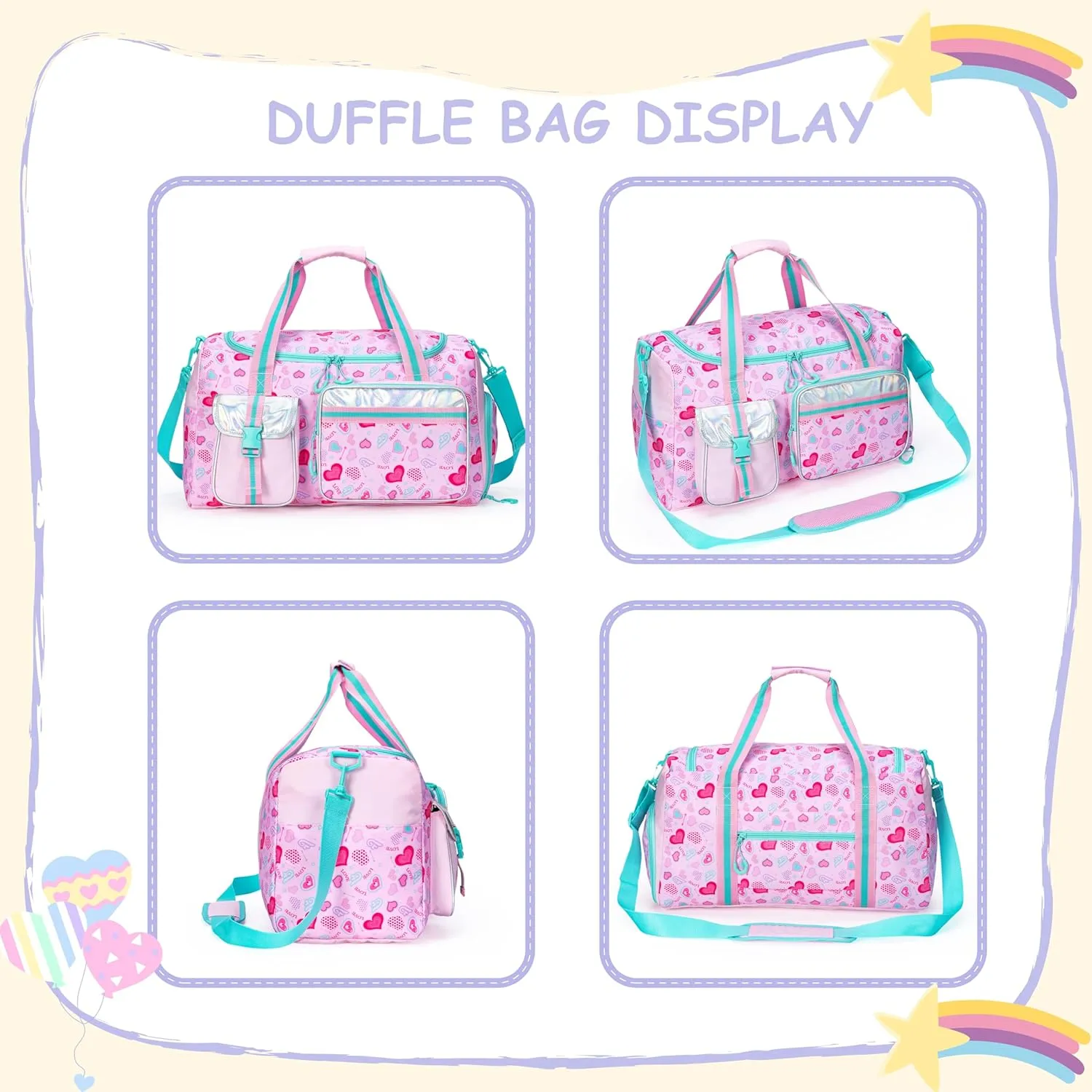 Kids Duffle Bag Girls Women Travel Bag Gifts Overnight Bag for Girls Women Tote Bag Sleepover Bag for Girls Gym Dance Bag with Shoes Compartment
