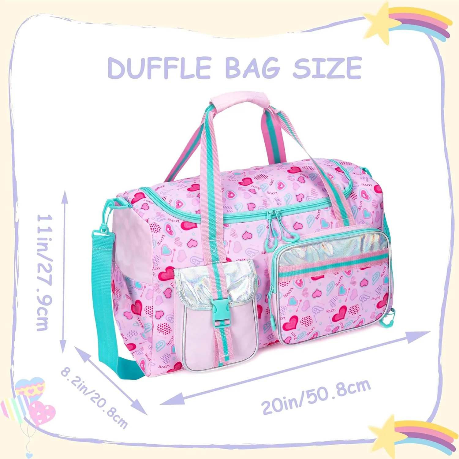 Kids Duffle Bag Girls Women Travel Bag Gifts Overnight Bag for Girls Women Tote Bag Sleepover Bag for Girls Gym Dance Bag with Shoes Compartment