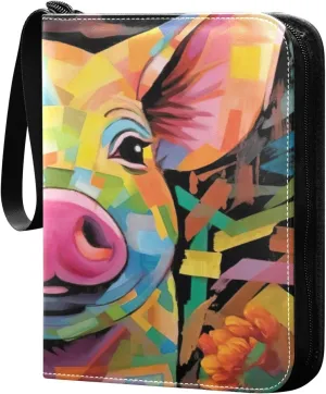 Kigai Cute Colorful Piggy Trading Card Binder with Sleeves PU Leather Holds 400 Cards,Double Sided Trading Card Folder with Zipper Collection Binder Album Book Case for Boys Girls