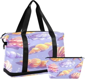 Kigai Oceanic Shell Travel Duffle Bag for Women & Men Waterproof Sports Tote Gym Bag Shoulder Weekender Overnight Bag Carry on Luggage Bag with Shoe Compartment