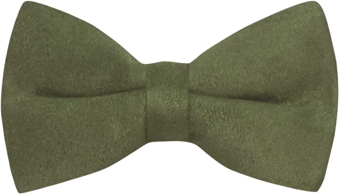 King & Priory Luxury Dark Olive Green Suede Bow Tie, Moleskin